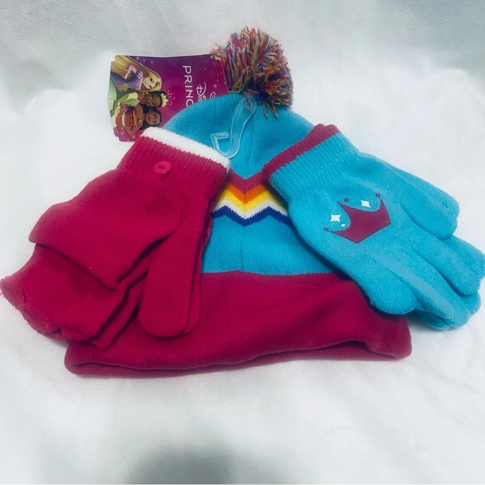 Girls Colorful Princess Winter Hat and Gloves Set